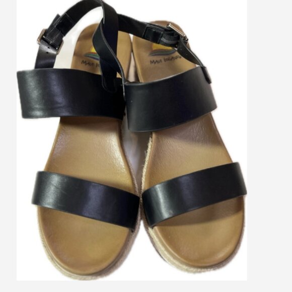 Maui Island Sandals Espadrille Platform Wedge 3" - 1" Women’s 11 M Black Straps - Picture 3 of 6
